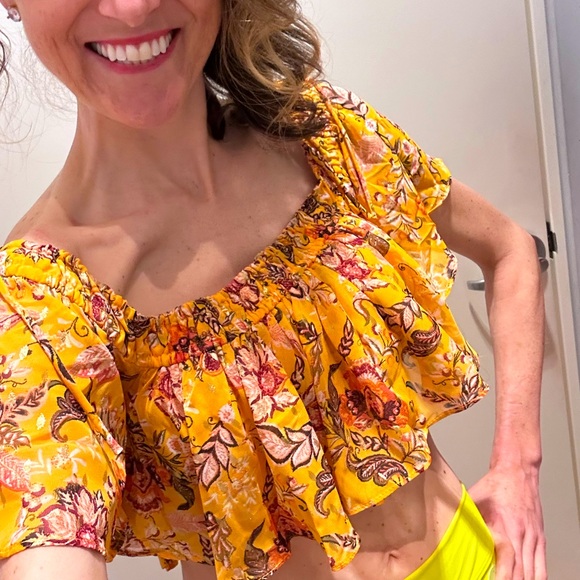 Orange Beach Coverup Crop Top Ruffle Small Off the Shoulder NWT - Picture 1 of 4